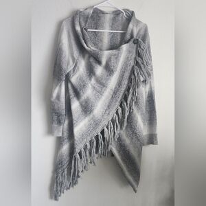 Women's Open Front Cowl Neck Tassel Button Close Wrap Cardigan Sweater Size L